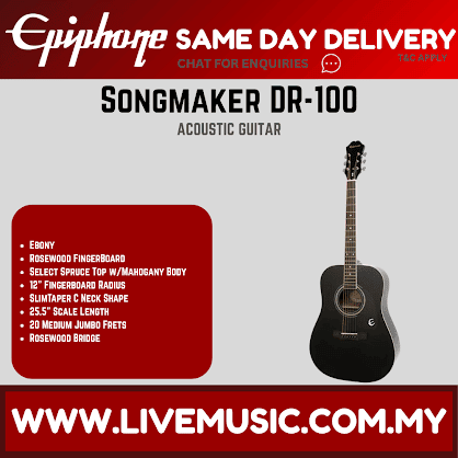 Epiphone DR-100 Dreadnought Acoustic Guitar - Ebony (DR100)