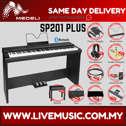 Medeli SP201 Plus 88 Keys Slim Digital Piano Built in Stereo Speaker and Bluetooth Package ( SP201-PLUS-BK )