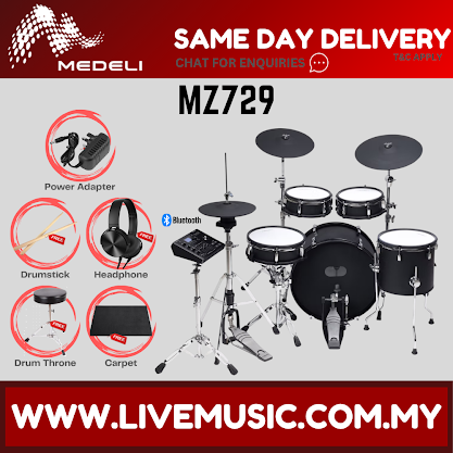 Electronic drum set kit with mesh drum pads, cymbals, stool, and pedal