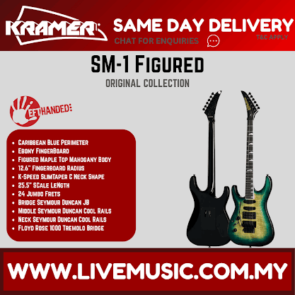 Kramer SM-1 Figured Left-handed Electric Guitar - Caribbean Blue Perimeter