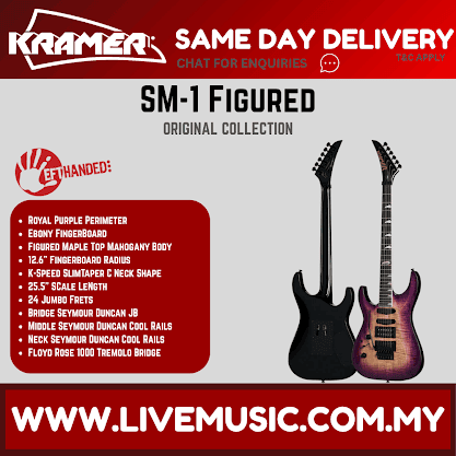 Kramer SM-1 Figured Left-handed Electric Guitar - Royal Purple Perimeter