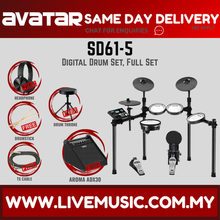 8-piece mesh electric drum set with stool, headphones, and drumsticks
