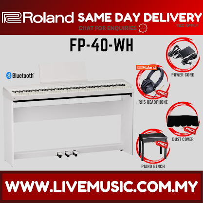 Roland FP-40 88-key Digital Piano w/ Headphone and Adapter - White ( FP40 FP-40 ES120 ES-120 ) Replace FP-30X  FP30X