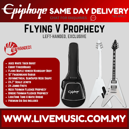 Epiphone Flying V Prophecy Left-Handed Electric Guitar with Premium Gig Bag - Aged White Tiger