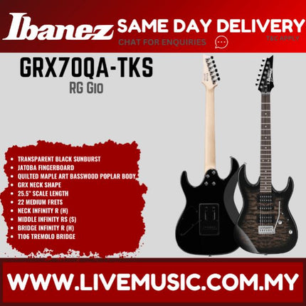 Ibanez GRX70QA GIO Series Solidbody Electric Guitar Without Accessories - ( GRX-70QA )-Transparent Black