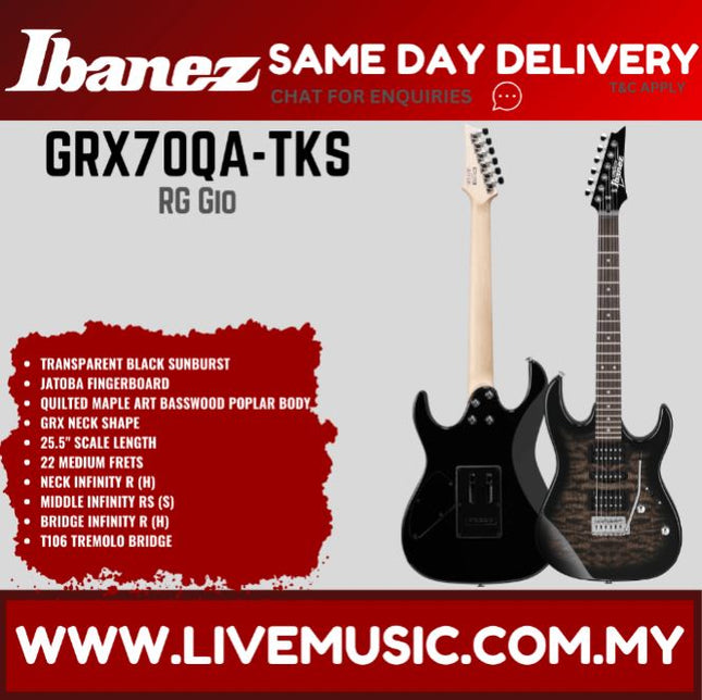 Ibanez GRX70QA GIO Series Solidbody Electric Guitar Without Accessories - ( GRX-70QA )-Transparent Black