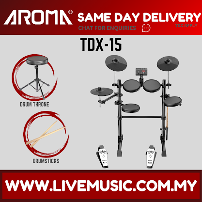 Electronic drum set with silicon drum pads, cymbals, module, throne and drumsticks