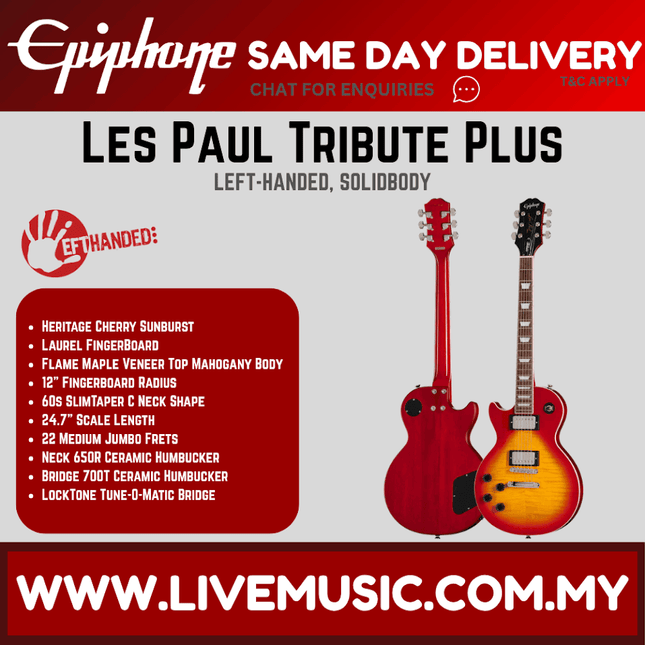 Epiphone Les Paul Tribute Plus Left-handed Electric Guitar - Heritage Cherry Sunburst