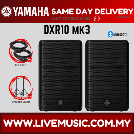 Yamaha DXR10 MK3 10" 2000-watt Active Loudspeaker w/Speaker Stand- Pair/Each ( DXR-10 / DXR 10 / MK3 )Replace DXR10 MKII