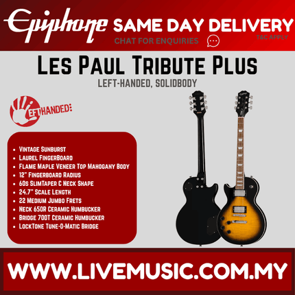Epiphone Les Paul Tribute Plus Left-handed Electric Guitar -Vintage Sunburst