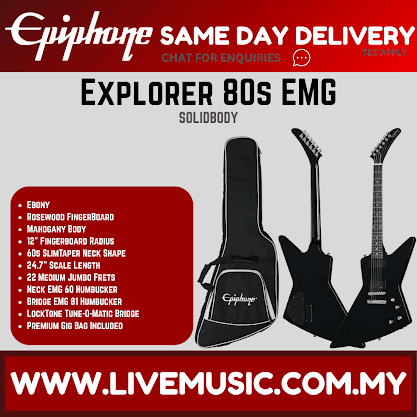 Epiphone Explorer 80s EMG Electric Guitar - Ebony
