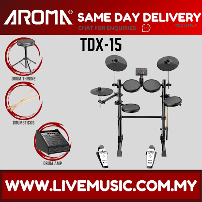 Electronic drum set with silicon pads, cymbals, module, drum throne, sticks, drum amp