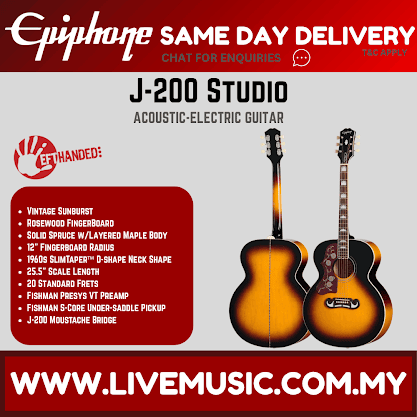 Epiphone J-200 Studio Left-handed Acoustic-electric Guitar - Vintage Sunburst