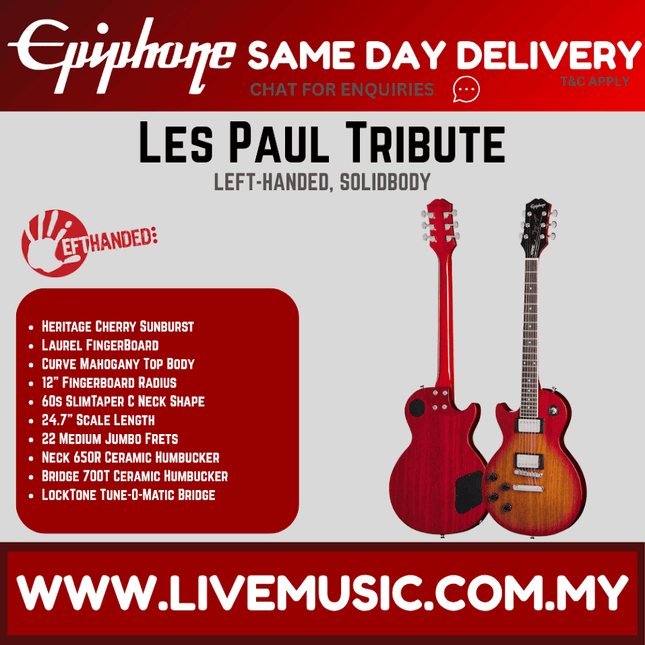 Epiphone Les Paul Tribute Left-handed Electric Guitar - Heritage Cherry Sunburst