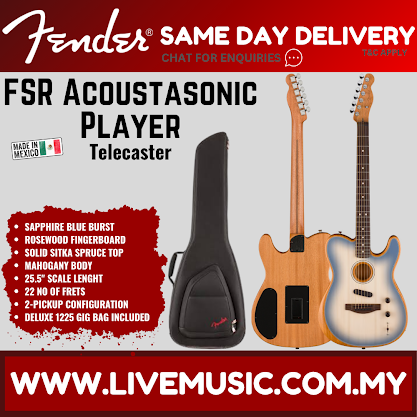 Fender Acoustasonic Player Telecaster Electric Guitar, RW FB, Sapphire Blue Burst