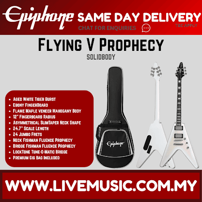 Epiphone Flying V Prophecy Electric Guitar with Premium Gig Bag - Aged White Tiger