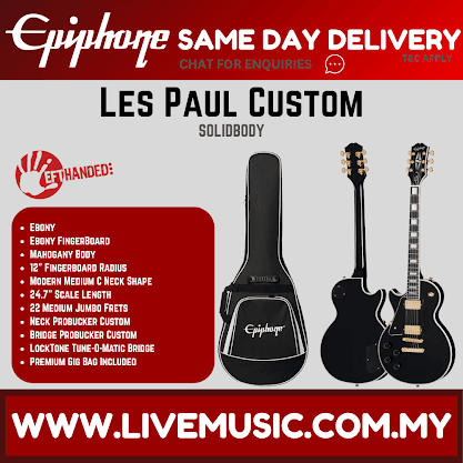 Epiphone Les Paul Custom Left-handed Electric Guitar with Premium Gigbag - Ebony