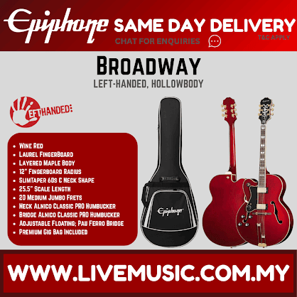 Epiphone Broadway Hollowbody Left-handed Electric Guitar - Wine Red