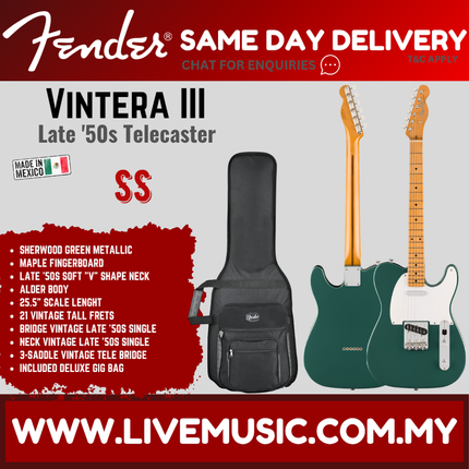 Fender Vintera III Late 50s Telecaster Electric Guitar, Maple FB,Sherwood Green