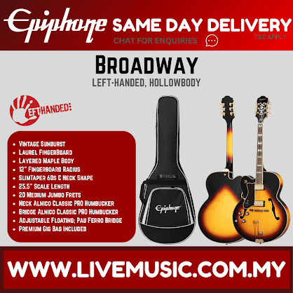 Epiphone Broadway Hollowbody Left-handed Electric Guitar - Vintage Sunburst