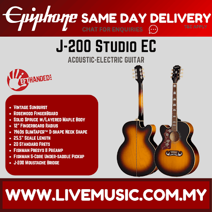 Epiphone J-200 Studio EC Left-handed Acoustic-electric Guitar - Vintage Sunburst