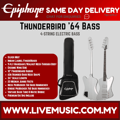Epiphone Thunderbird '64 Bass Guitar - Silver Mist