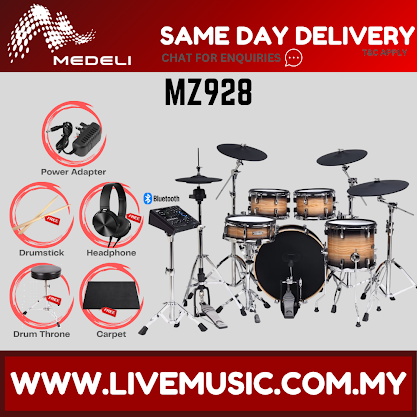 Bluetooth digital electric drum set kit with drum pads, cymbals, and drum throne