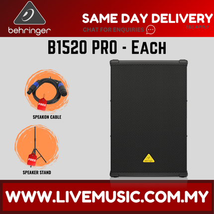 Behringer B1520 PRO 1200 Watt 15" Passive PA Loudspeaker w/Wireless Mic,Speaker Stand & Cable (B1520PRO B-1520 PRO)