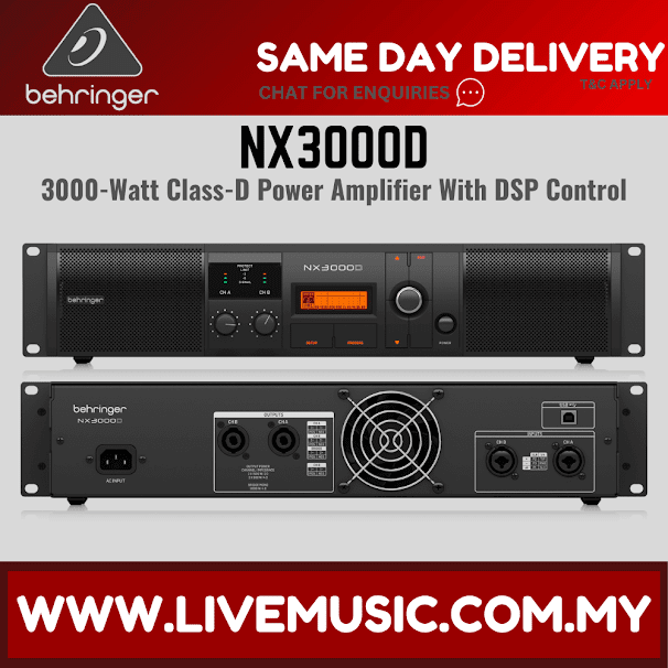 Behringer NX3000D 3000W class-D power amplifier with DSP controls and display