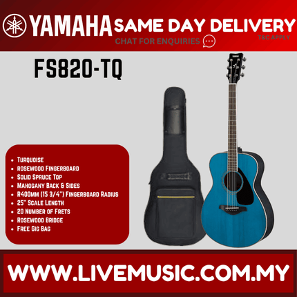 Yamaha FS820 Concert Acoustic Guitar W/Bag - Turquoise (FS-820 FS 820)