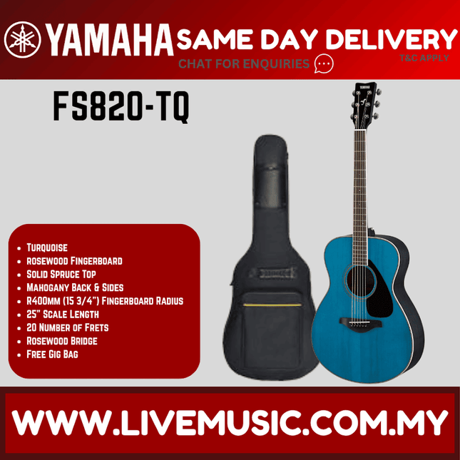 Yamaha FS820 Concert Acoustic Guitar W/Bag - Turquoise (FS-820 FS 820)