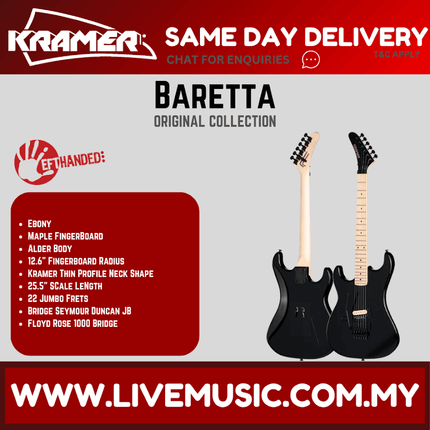 Kramer Baretta Left-handed Electric Guitar With Maple Fretboard - Ebony
