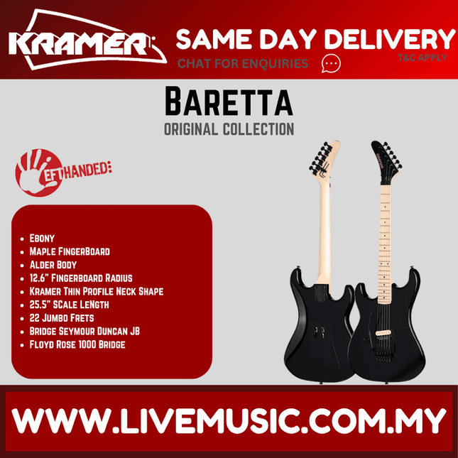 Kramer Baretta Left-handed Electric Guitar With Maple Fretboard - Ebony