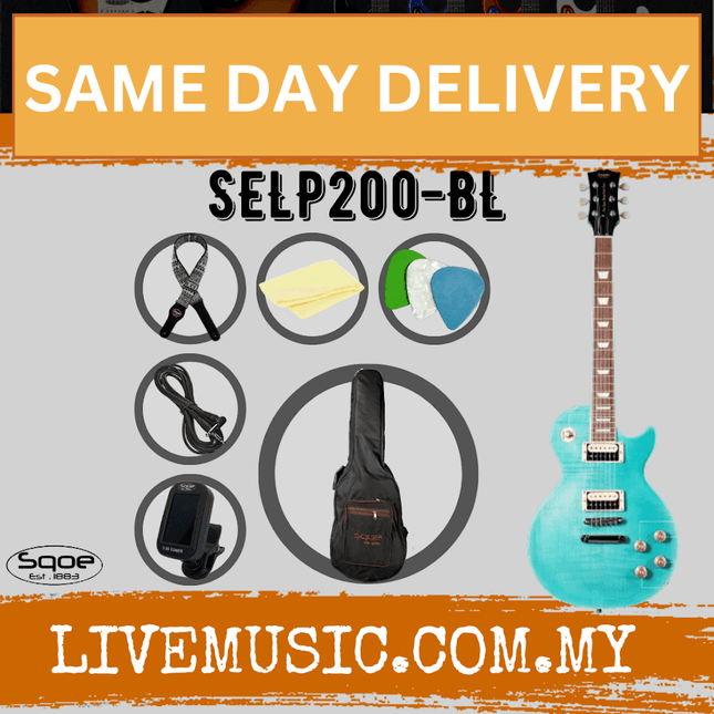 SQOE SELP200 Les Paul Body HH Electric Guitar Rosewood Fretboard - Tiger Light Blue ( SELP 200 / SELP-200 )