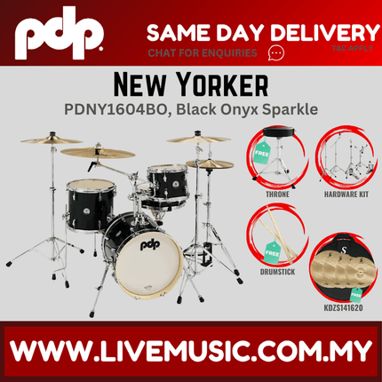 PDP New Yorker PDNY1604BO 4-piece Shell Pack With Cymbals Set - Black Onyx ( PDNY1604BO / PDNY1604 )