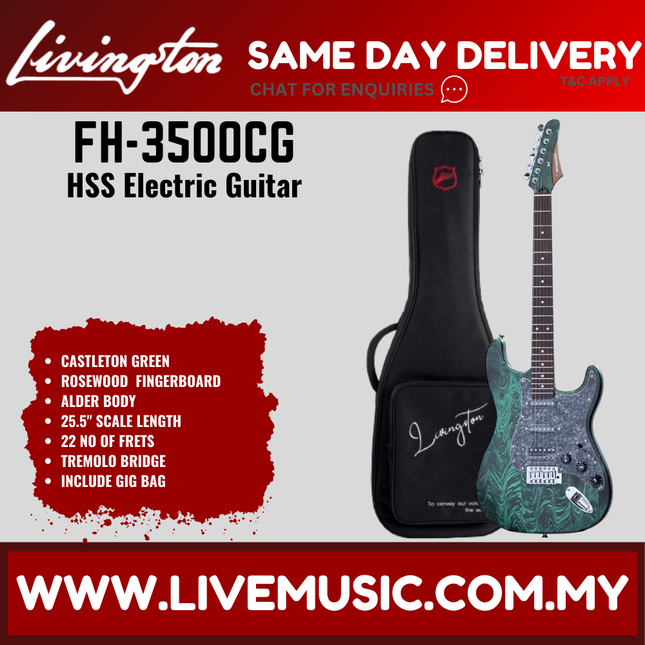 HSS electric guitar with gig bag, Castleton Green finish, rosewood fretboard