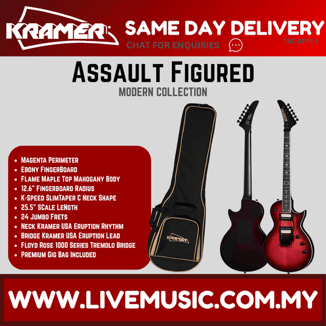 Kramer Assault Figured Electric Guitar with Premium Bag - Magenta Perimeter