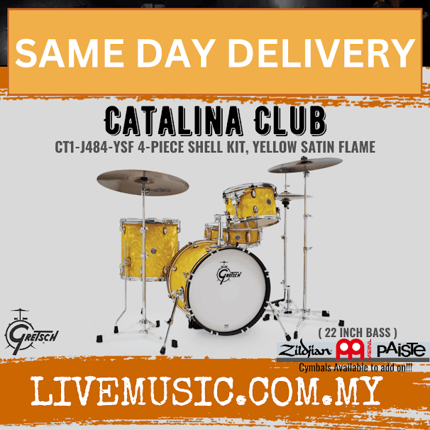 4-piece drum shell kit with yellow satin flame shells and chrome hardware