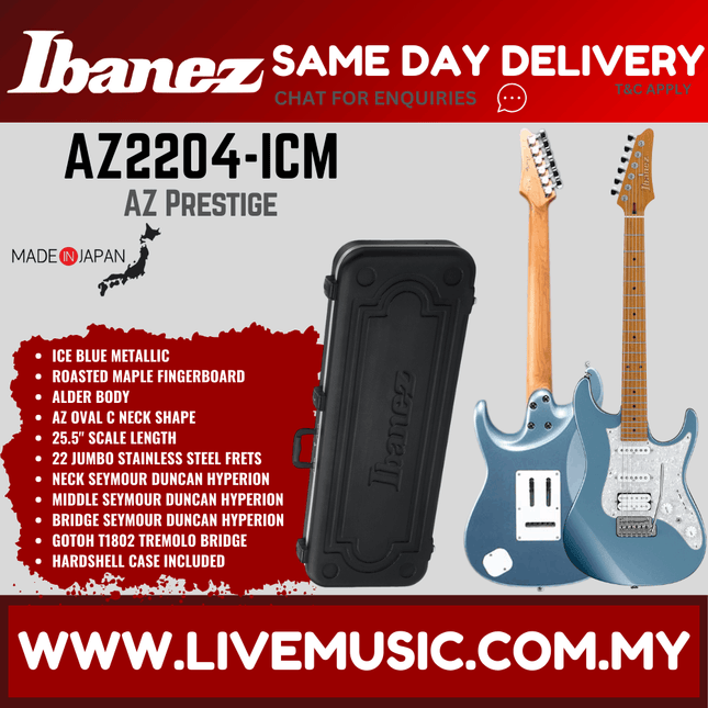 Ibanez Prestige AZ2204 Solidbody Electric Guitar MADE IN JAPAN with Case -  Ice Blue Metallic (AZ2204-ICM)