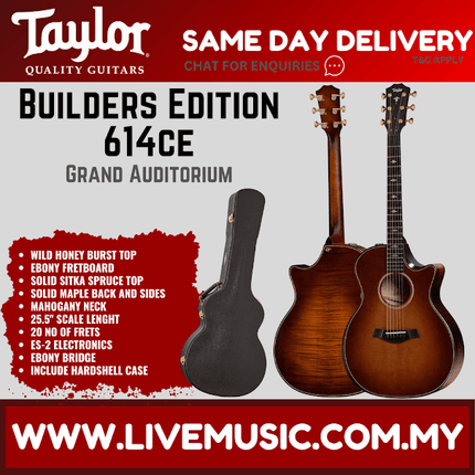 Taylor Builders Edition 614ce Grand Auditorium Acoustic Guitar w/Case, Wild Honey Burst Top