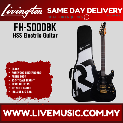 Black HSS electric guitar with rosewood fretboard and gig bag