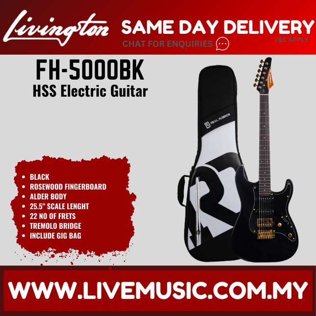 Black HSS electric guitar with rosewood fretboard and gig bag