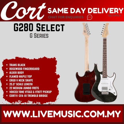Cort G280 Select Electric Guitar Rosewood Fretboard with Bag - Trans Black (G280-Select/G280select)