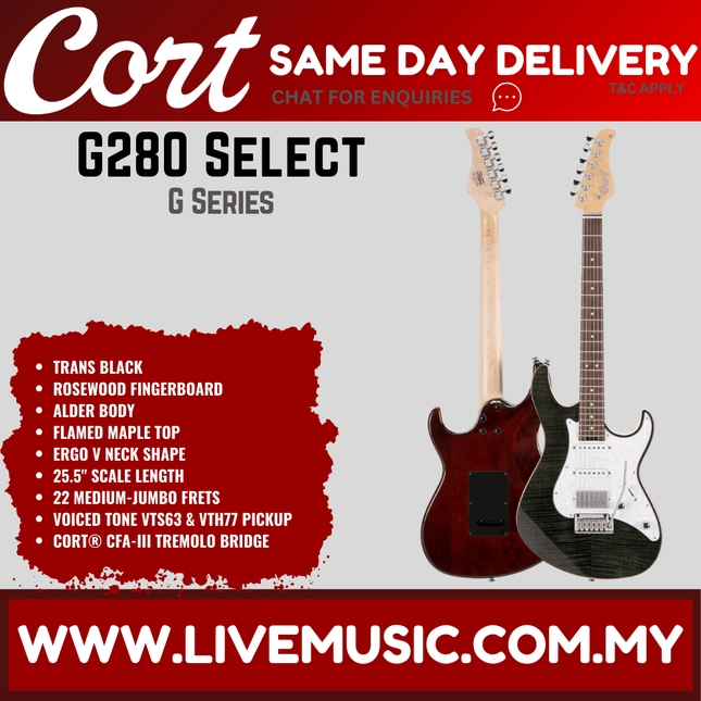 Cort G280 Select Electric Guitar Rosewood Fretboard with Bag - Trans Black (G280-Select/G280select)