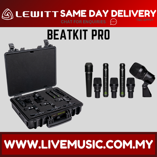 Beatkit Pro 7-piece drum mic kit with black case and six microphones