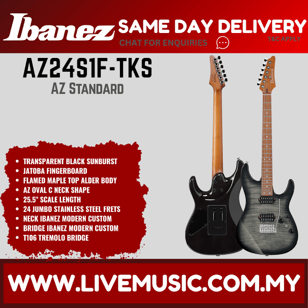 Ibanez AZ24S1F AZ Series Flamed Maple Top HH Electric Guitar, Jatoba FB, Transparent Black Sunburst ( AZ-24S1F / AZ 24S1F )
