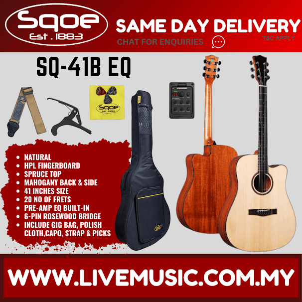SQOE SQ-41B EQ 41" Spruce Top Acoustic Electric Guitar w/Gig Bag, HPL FB - Natural ( SQ41B EQ / SQ 41B EQ)