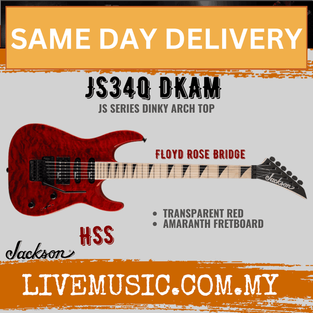 Jackson FSR Dinky JS34Q DKA-M Electric Guitar, Transparent Red