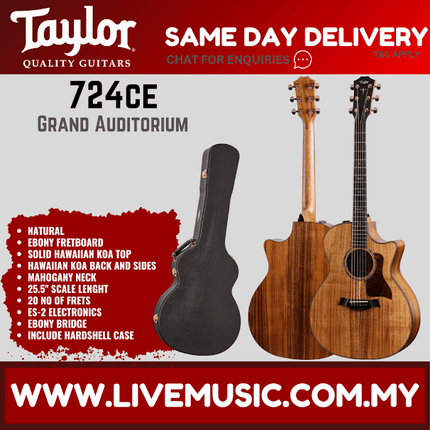 Taylor 724ce Grand Auditorium V-Class Acoustic Guitar, Natural, Hawaiian Koa