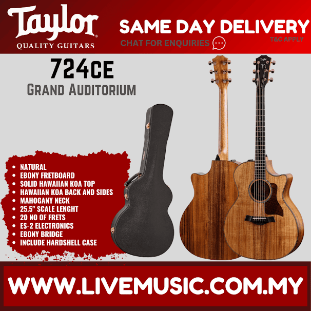 Taylor 724ce Grand Auditorium V-Class Acoustic Guitar, Natural, Hawaiian Koa